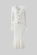 Ruffled V-Neck Knit Set-sets > knit set-Laventaire-Laventaire