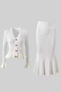 Ruffled V-Neck Knit Set-sets > knit set-Laventaire-Laventaire