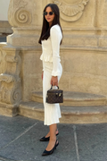 Ruffled V-Neck Knit Set-sets > knit set-Laventaire-Laventaire