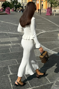 Ruffled V-Neck Knit Set-sets > knit set-Laventaire-Laventaire