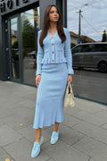 Ruffled V-Neck Knit Set-sets > knit set-Laventaire-Baby Blue-XS-Laventaire