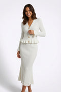 Ruffled V-Neck Knit Set-sets > knit set-Laventaire-White-XS-Laventaire