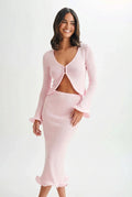 Scoop Neck Top Skirt Set-sets > top and skirt set-Laventaire-Pink-S-Laventaire