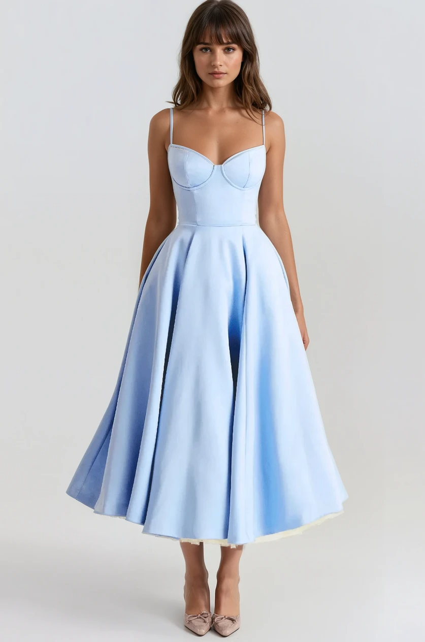 Sculpted Bodice Midi Dress-dresses > midi dress-Laventaire-Baby Blue-S-Laventaire