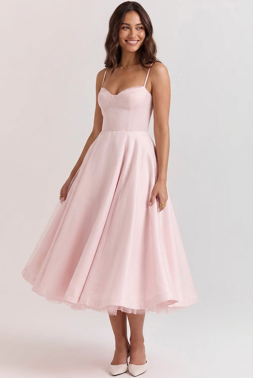 Sculpted Bodice Midi Dress-dresses > midi dress-Laventaire-Baby Pink-S-Laventaire
