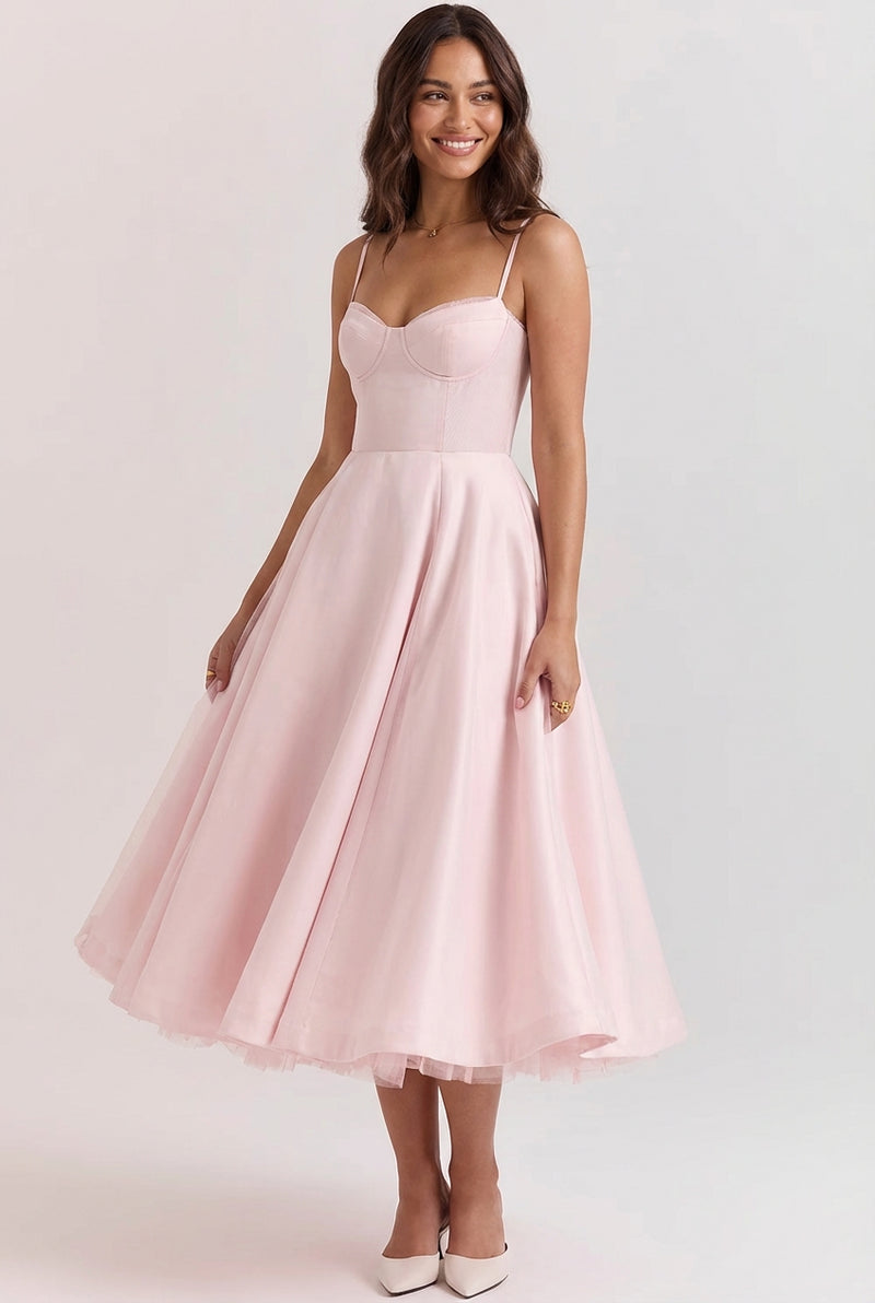 Sculpted Bodice Midi Dress-dresses > midi dress-Laventaire-Baby Pink-S-Laventaire