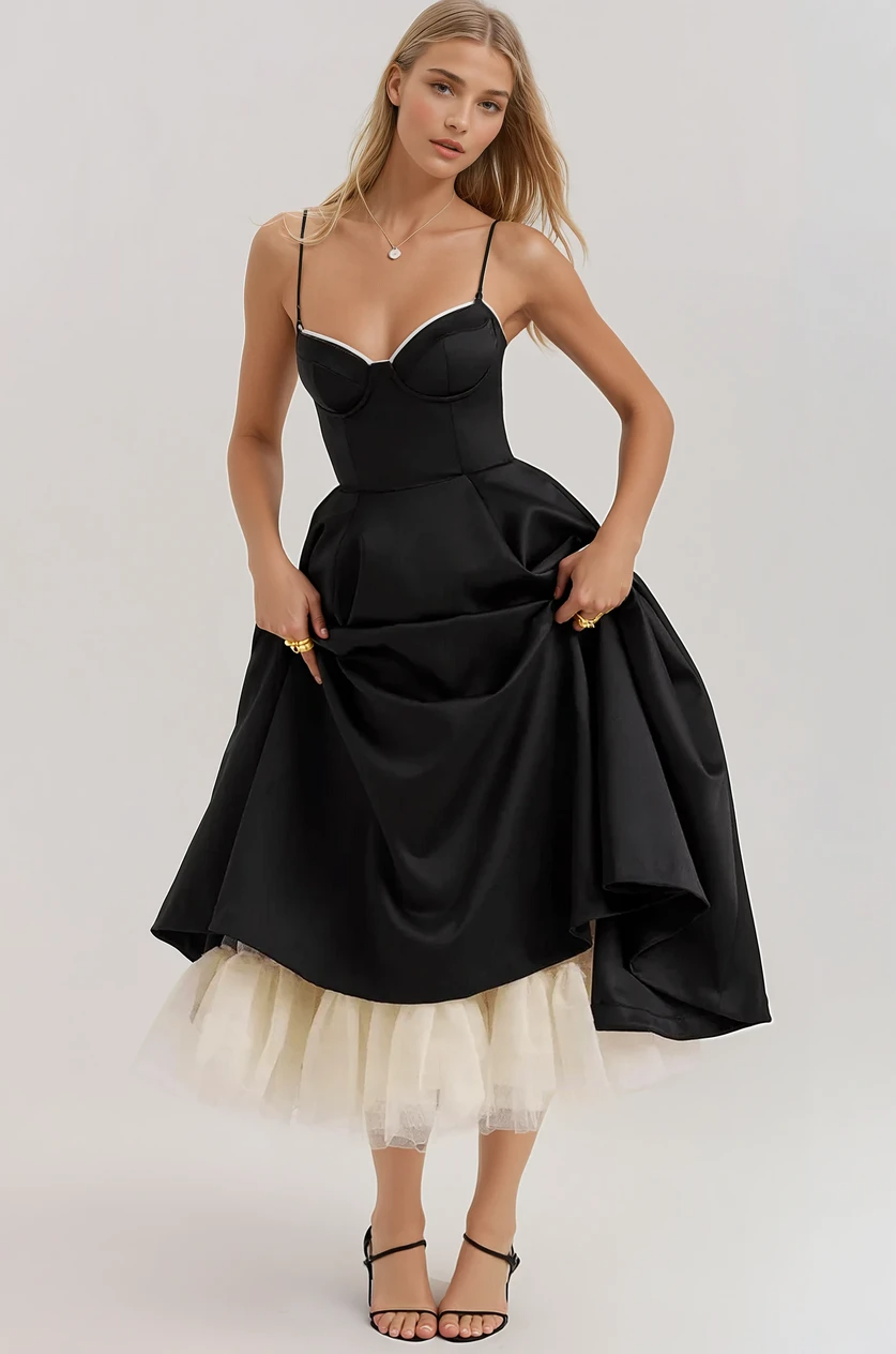 Sculpted Bodice Midi Dress-dresses > midi dress-Laventaire-Black-S-Laventaire
