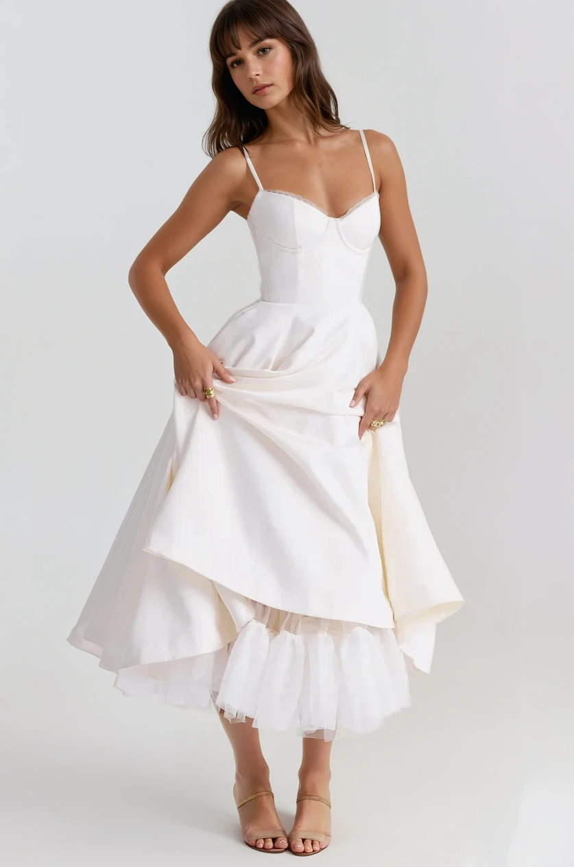 Sculpted Bodice Midi Dress-dresses > midi dress-Laventaire-White-S-Laventaire