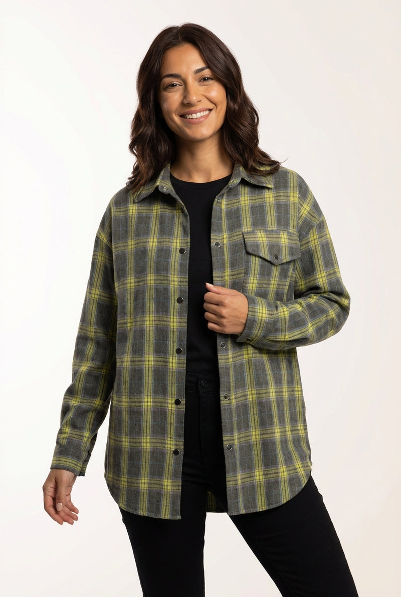 Shacket Checkered Slim Fit-shirts > slim fit shacket-Laventaire-Green-S-Laventaire