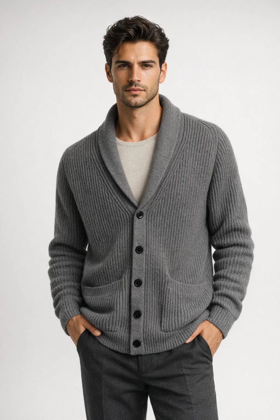 Shawl Collar Cardigan-cardigans > shawl collar cardigan-Laventaire-Laventaire