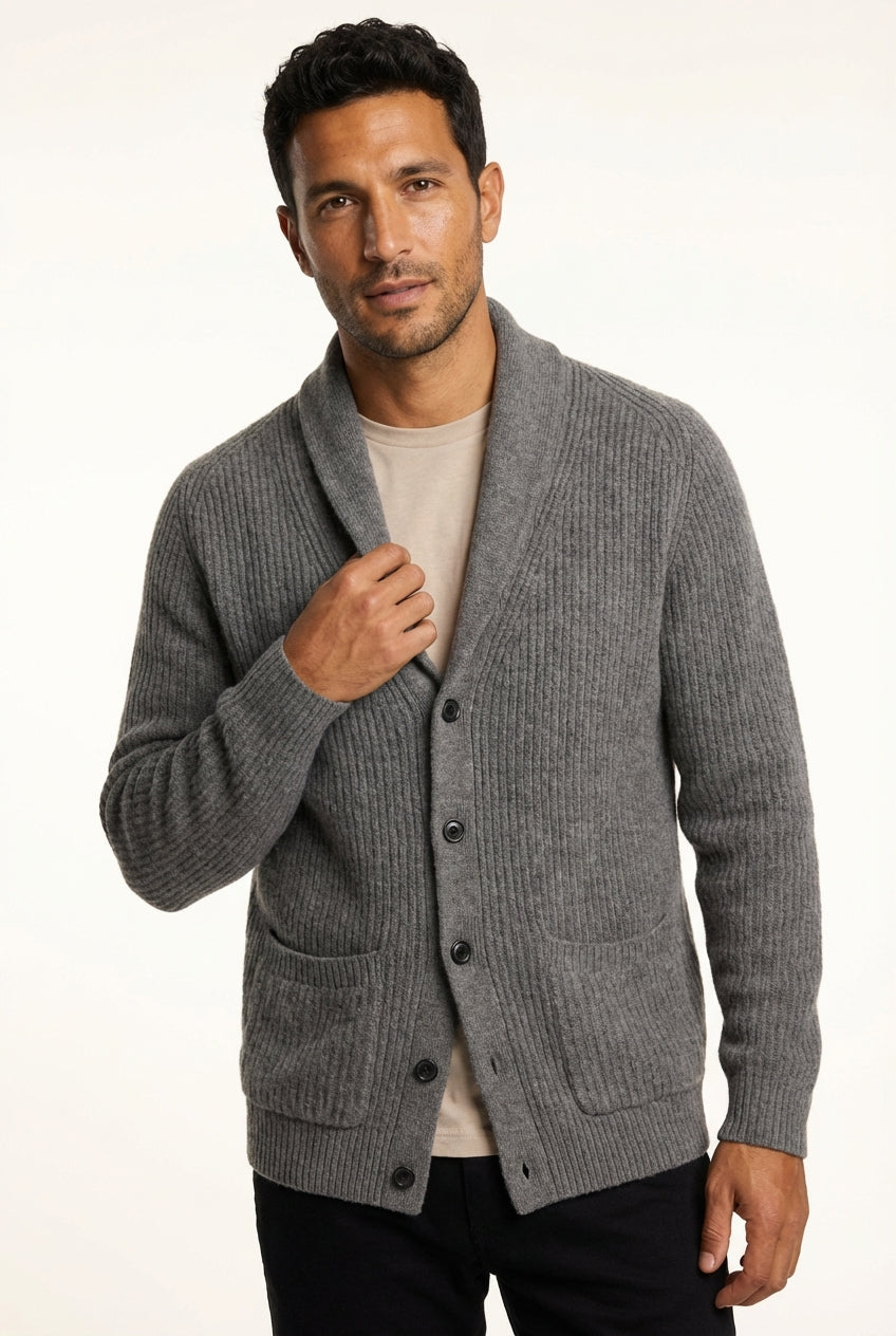 Shawl Collar Cardigan-cardigans > shawl collar cardigan-Laventaire-Gray-XS-Laventaire
