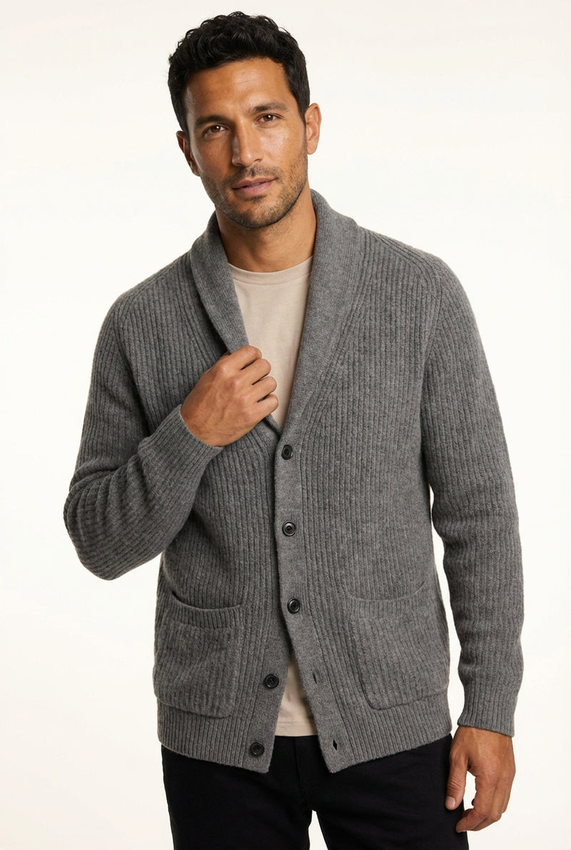 Shawl Collar Cardigan-cardigans > shawl collar cardigan-Laventaire-Gray-XS-Laventaire