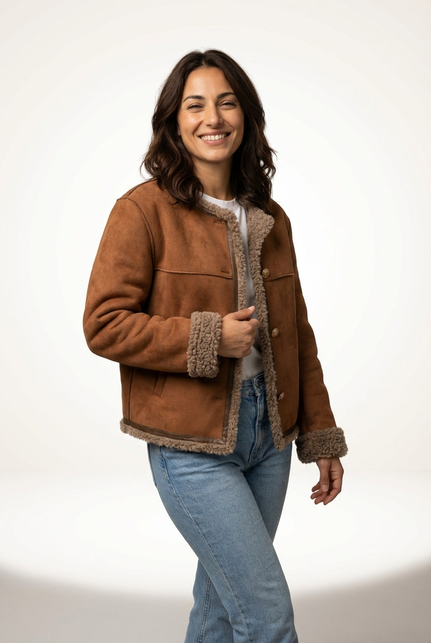 Short Casual Jacket-jackets > casual jackets-Laventaire-Brown-XS-Laventaire