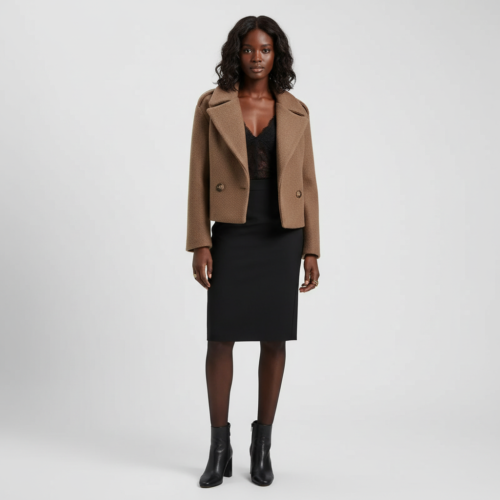 Short Coat V-Neck-outerwear > short coat-Laventaire-Brown-S-Laventaire