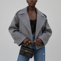 Short Coat V-Neck-outerwear > short coat-Laventaire-Gray-S-Laventaire