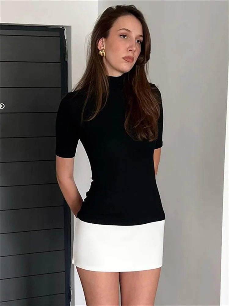 Short Sleeve Black Mini Dress-dresses > mini dress-Laventaire-Laventaire