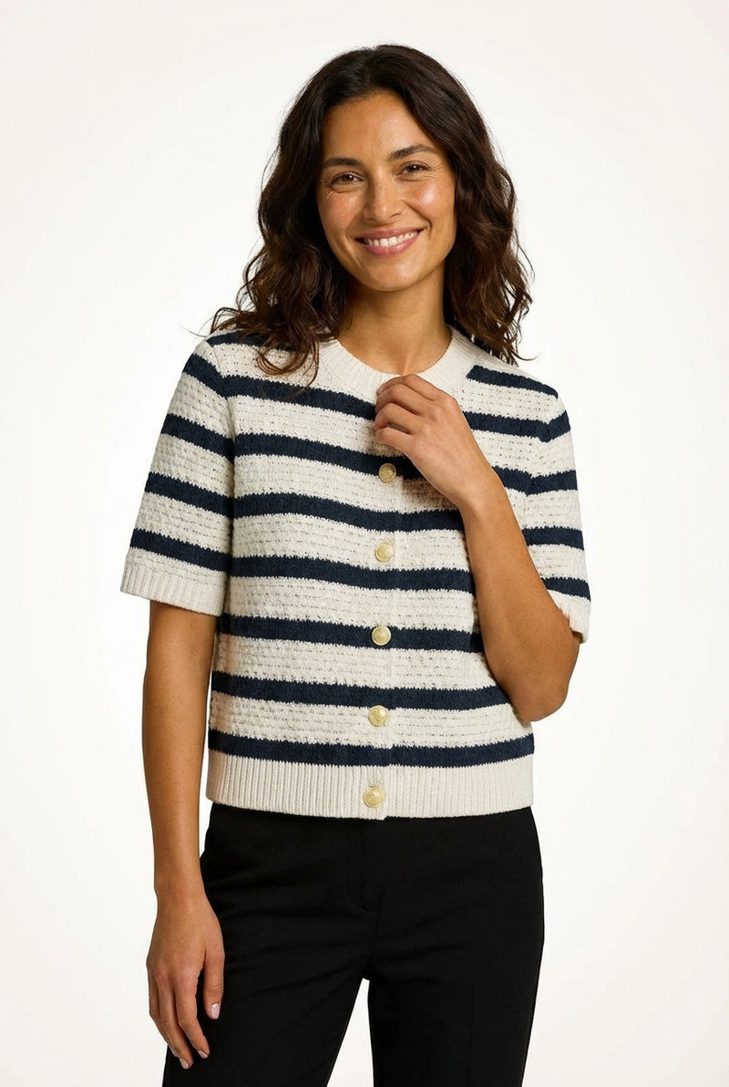 Short Sleeve Cardigan-cardigans > short sleeve cardigan-Laventaire-Cream-S-Laventaire