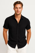 Short Sleeve Casual Shirt-shirts > casual shirts-Laventaire-Black-S-Laventaire