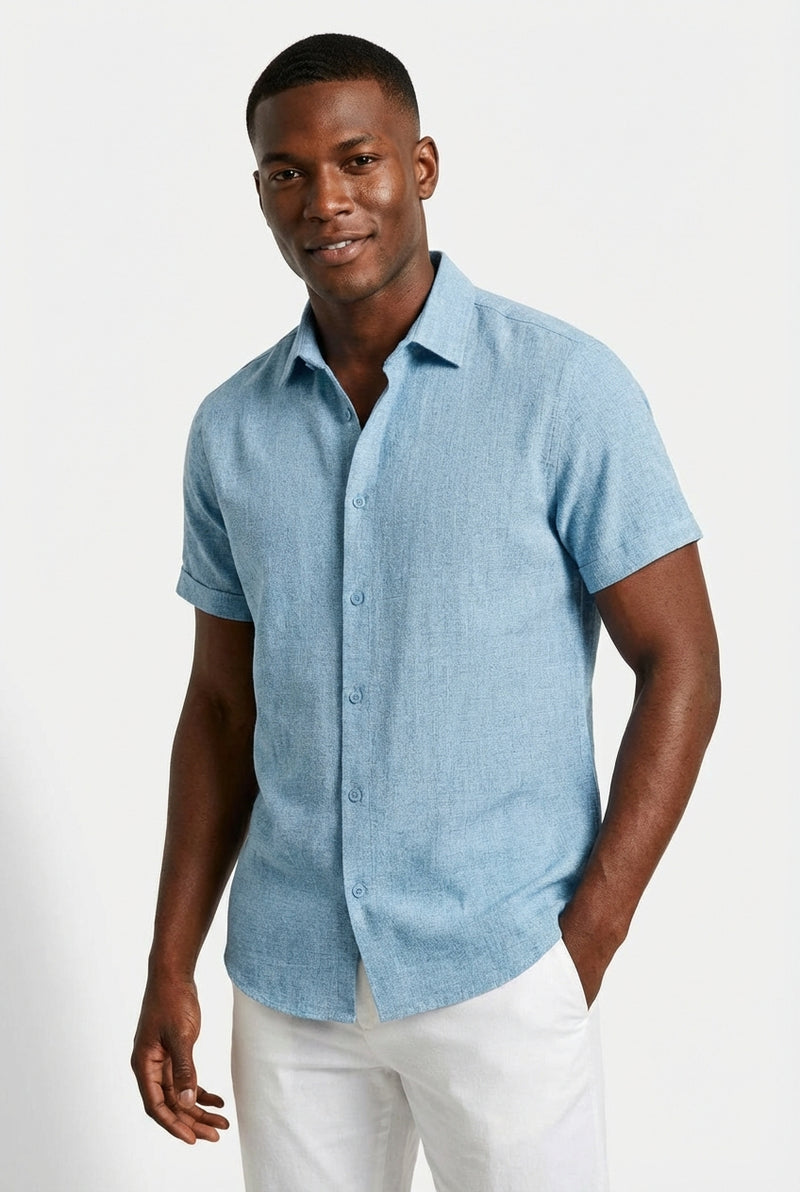 Short Sleeve Casual Shirt-shirts > casual shirts-Laventaire-Light Blue-S-Laventaire