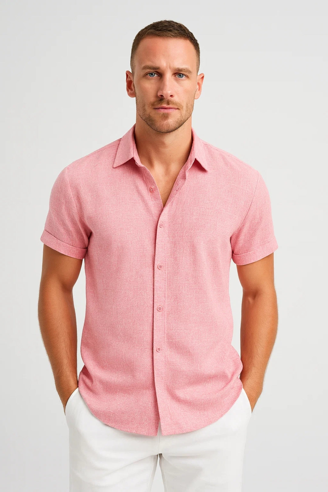 Short Sleeve Casual Shirt-shirts > casual shirts-Laventaire-Pink-S-Laventaire