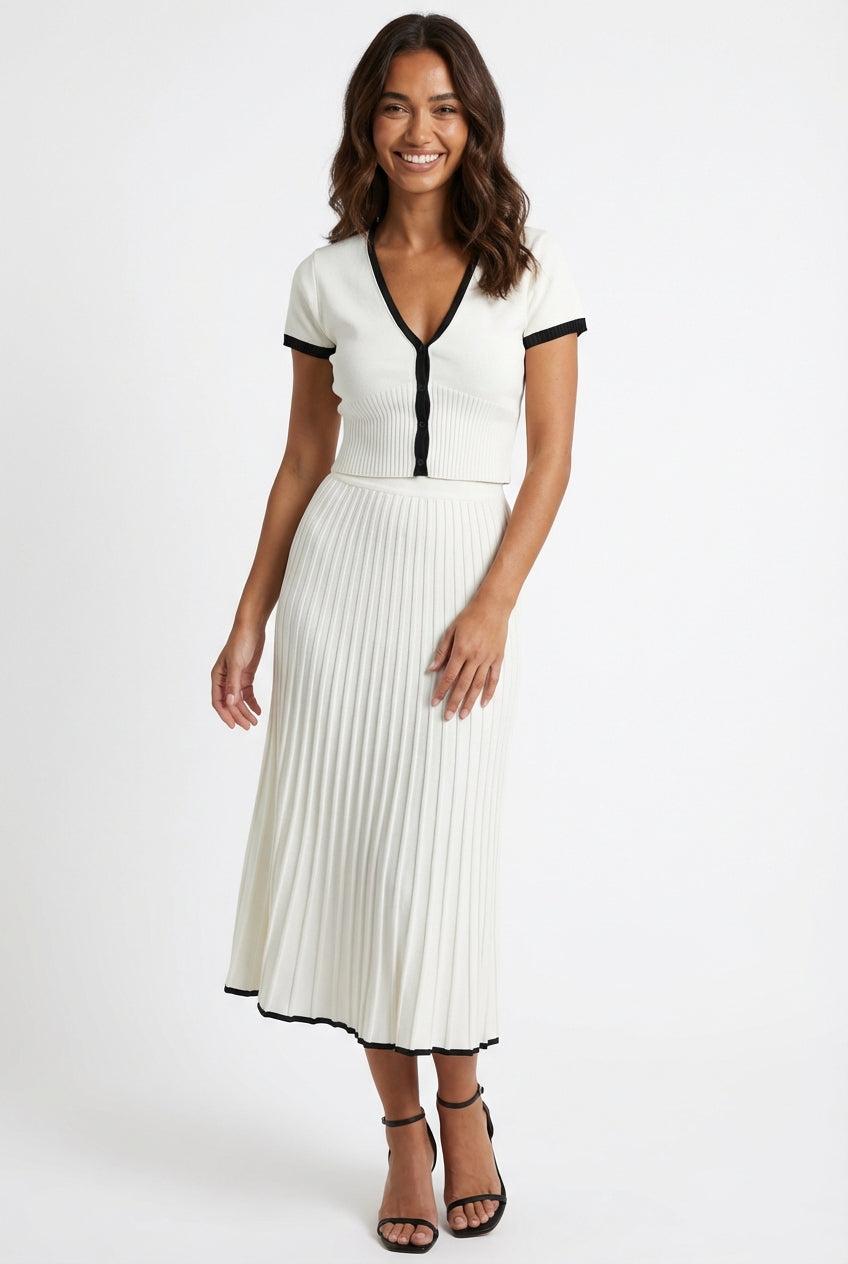 Short Sleeve Knitted Co-Ord-co-ord sets > knit sets-Laventaire-White-XS-Laventaire