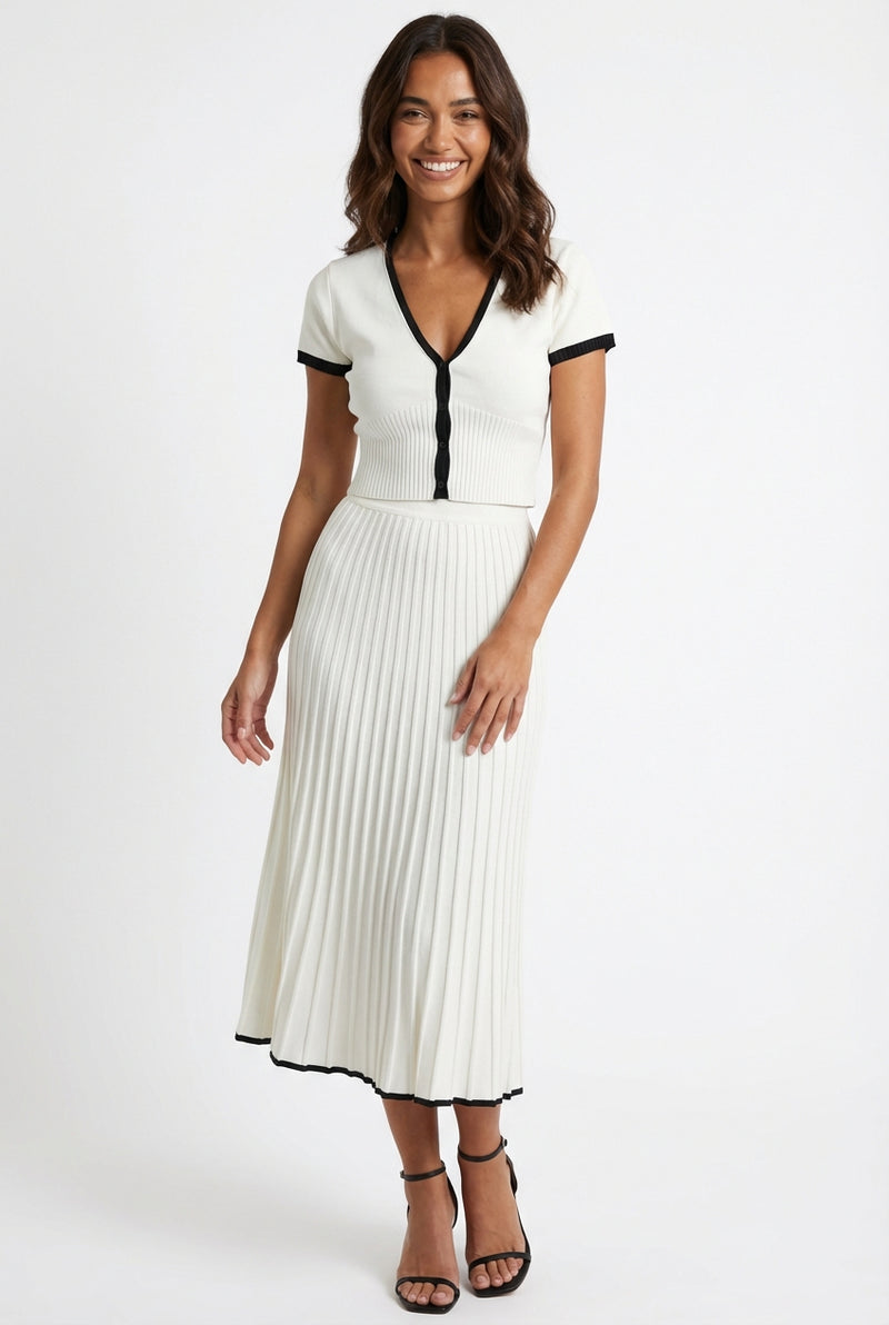 Short Sleeve Knitted Co-Ord-co-ord sets > knit sets-Laventaire-White-XS-Laventaire