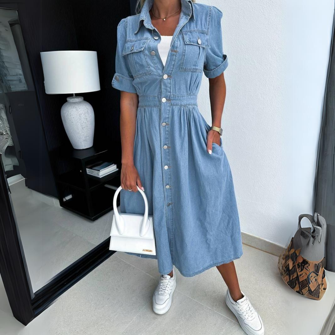 Short Sleeve Midi Dress-dresses > midi dress-Laventaire-Laventaire