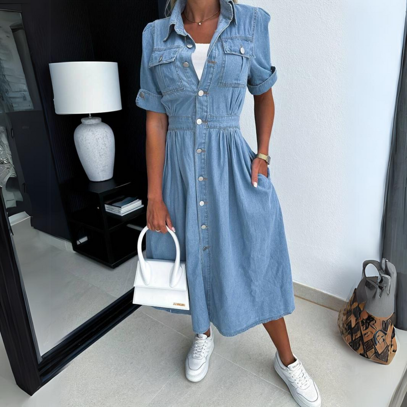 Short Sleeve Midi Dress-dresses > midi dress-Laventaire-Laventaire