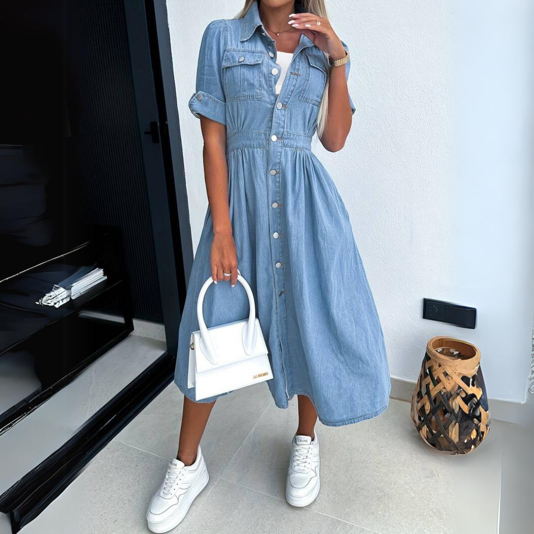 Short Sleeve Midi Dress-dresses > midi dress-Laventaire-Laventaire