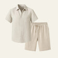 Short Sleeve Two-Piece Set-sets > two piece set-Laventaire-Beige-S-Laventaire