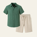 Short Sleeve Two-Piece Set-sets > two piece set-Laventaire-Green-S-Laventaire