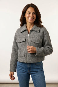 Short Zip Up Jacket-jackets > zip up jackets-Laventaire-Gray-S-Laventaire