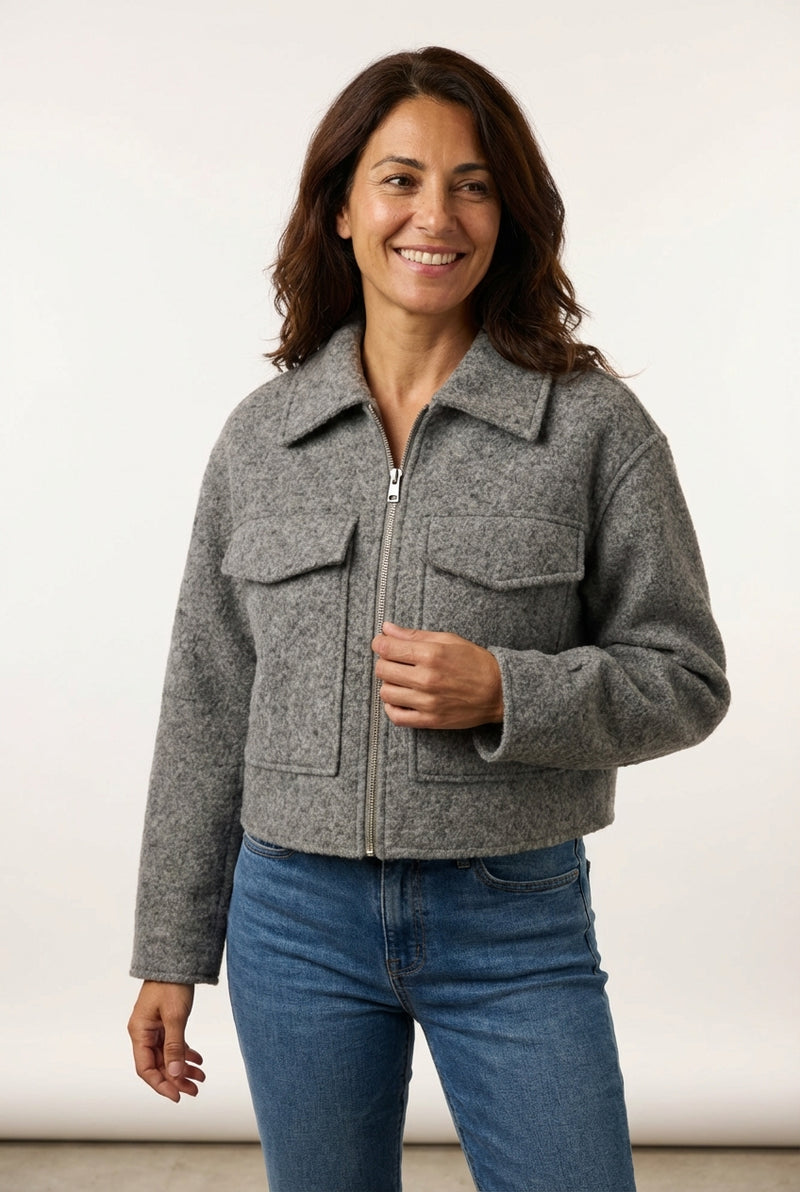 Short Zip Up Jacket-jackets > zip up jackets-Laventaire-Gray-S-Laventaire