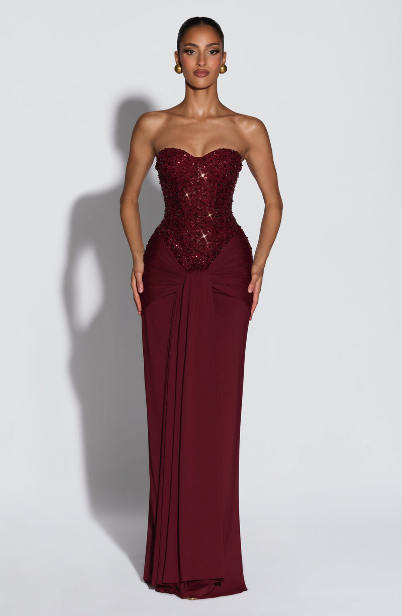 Sleeveless Burgundy Maxi Dress-dresses > maxi dress-Laventaire-Laventaire