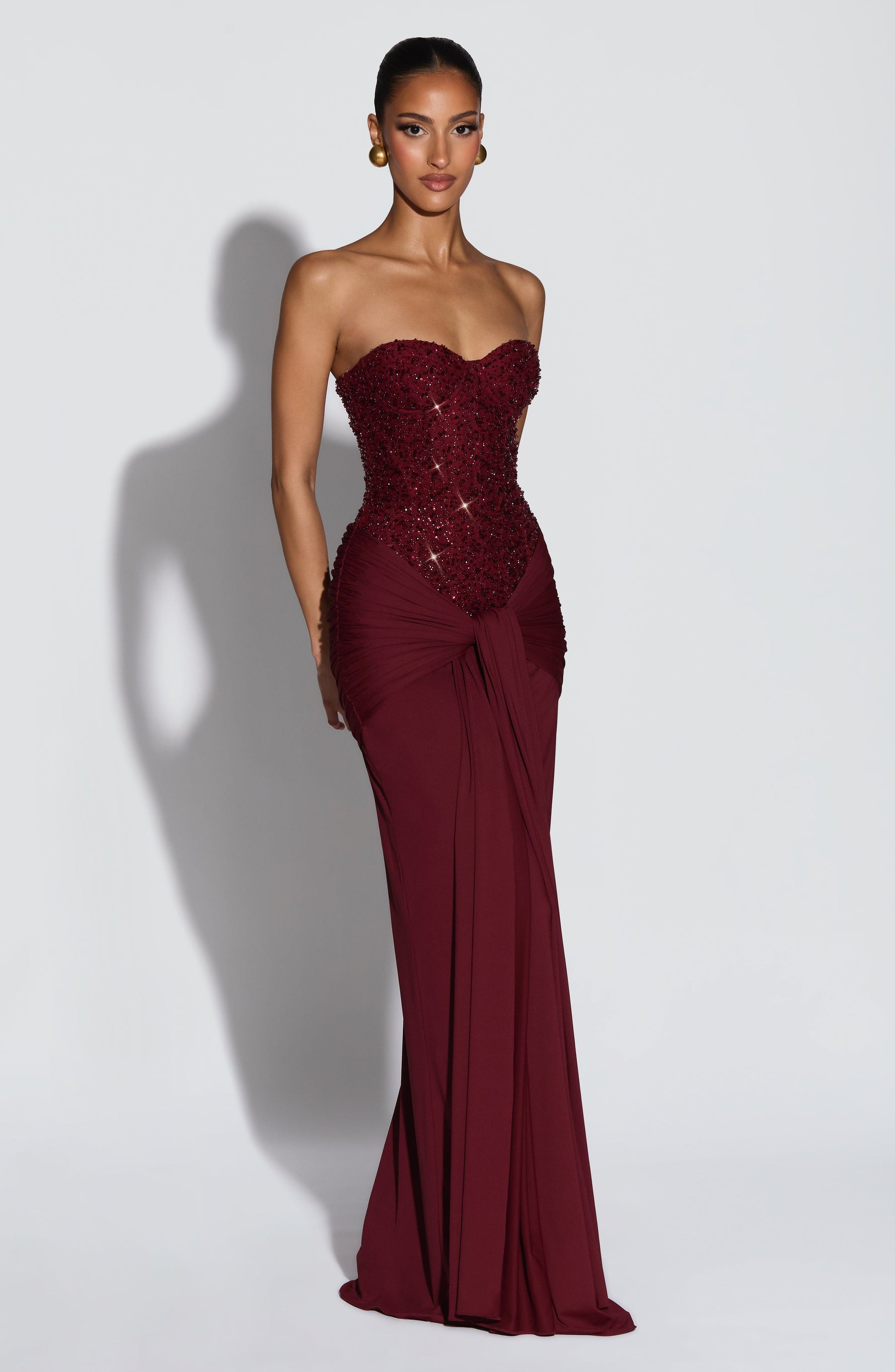 Sleeveless Burgundy Maxi Dress-dresses > maxi dress-Laventaire-Laventaire