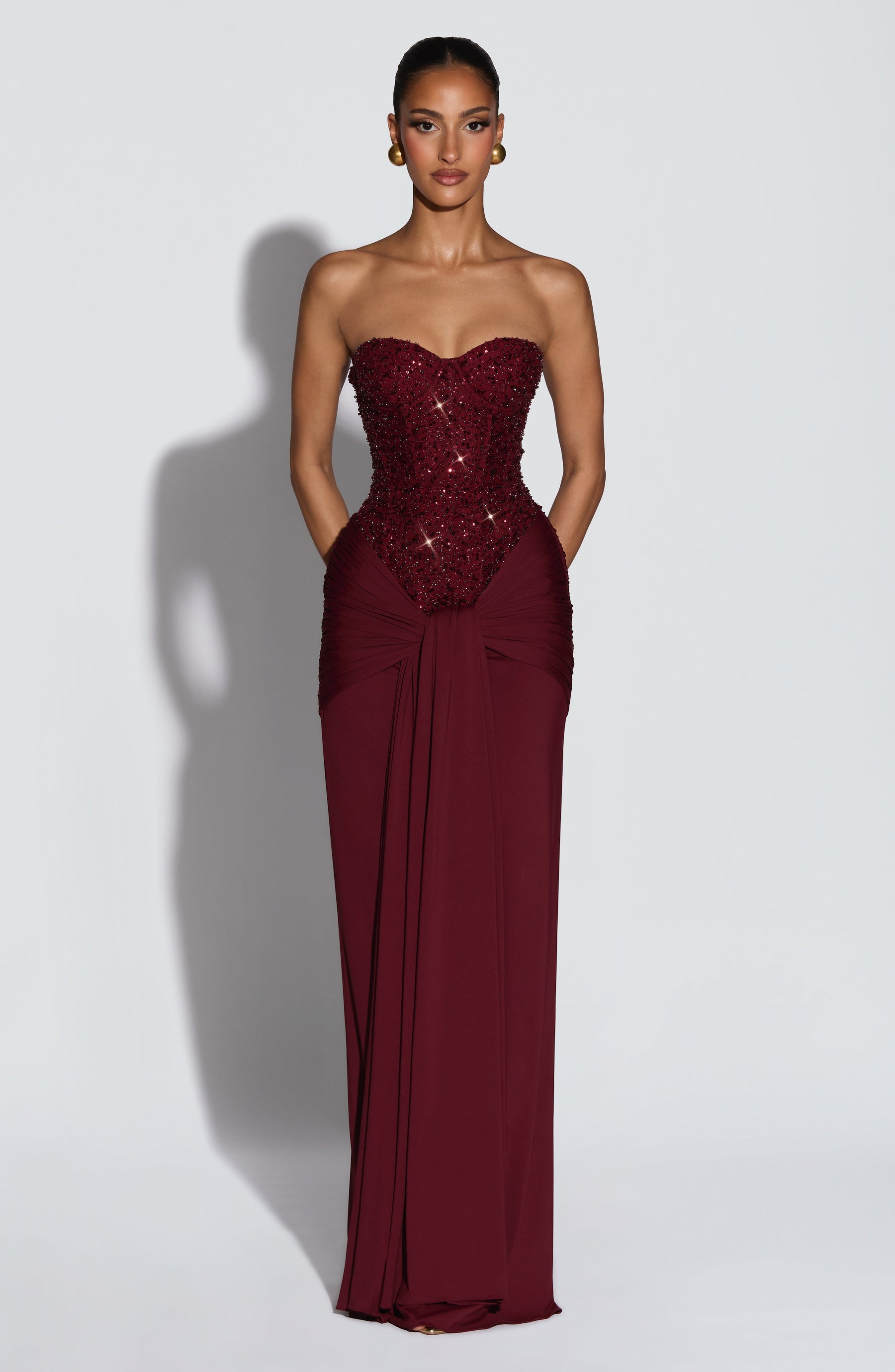 Sleeveless Burgundy Maxi Dress-dresses > maxi dress-Laventaire-Laventaire