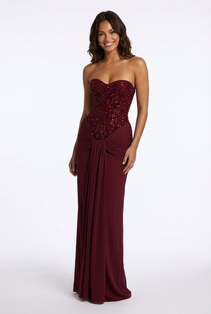 Sleeveless Burgundy Maxi Dress-dresses > maxi dress-Laventaire-Burgundy-XS-Laventaire