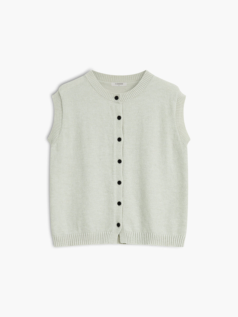Sleeveless Button Vest-vests > sleeveless vests-Laventaire-Laventaire