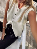Sleeveless Button Vest-vests > sleeveless vests-Laventaire-Laventaire