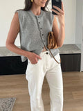 Sleeveless Button Vest-vests > sleeveless vests-Laventaire-Laventaire