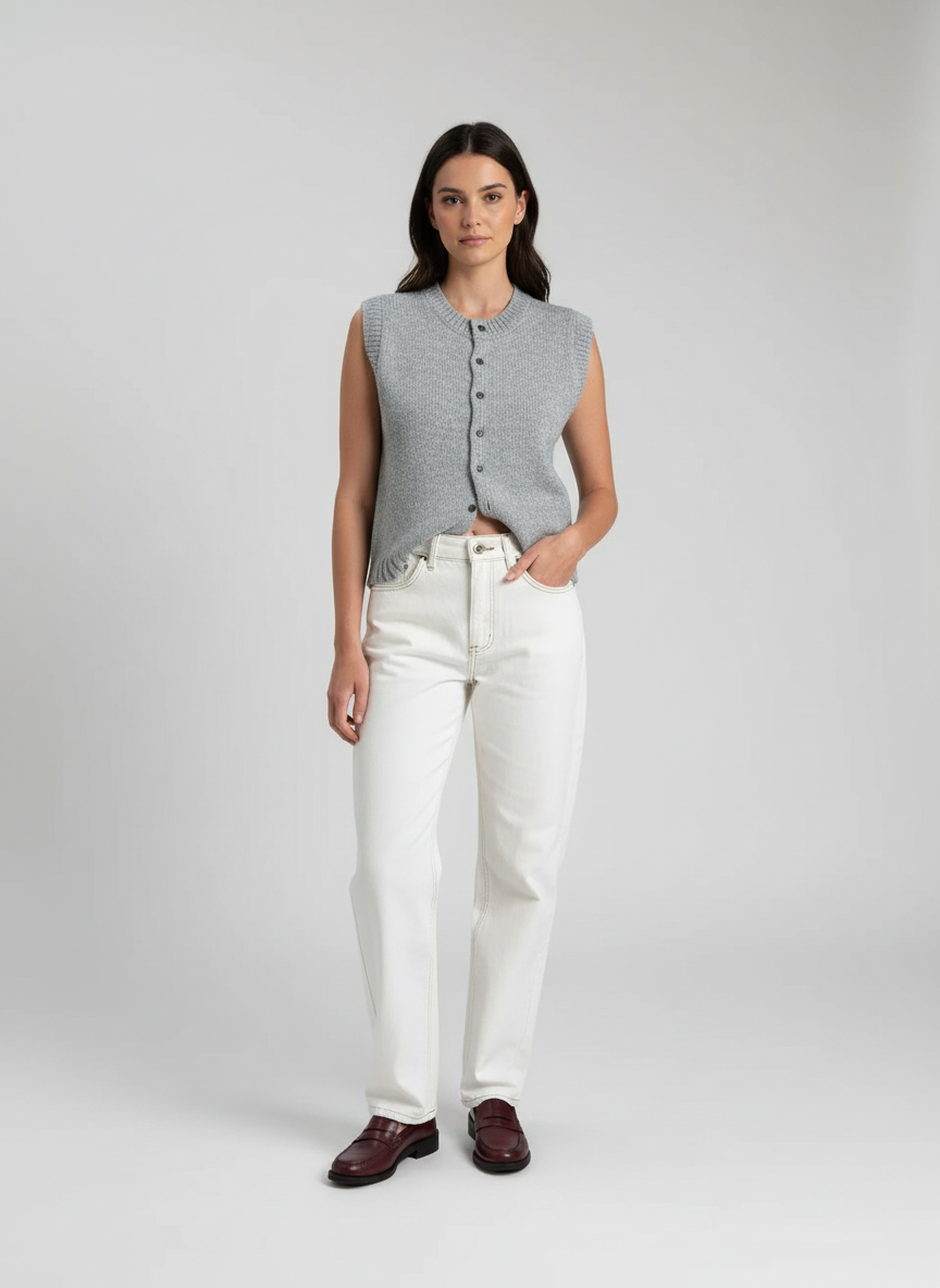 Sleeveless Button Vest-vests > sleeveless vests-Laventaire-Light Gray-XS-Laventaire