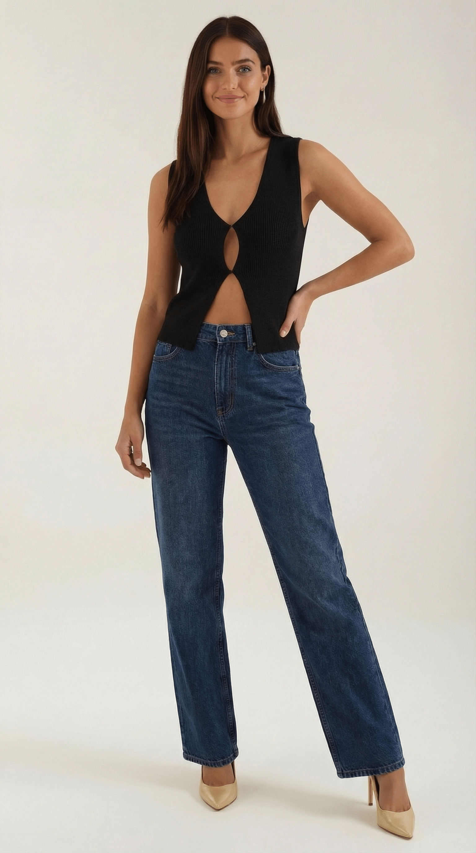 Sleeveless Cut-Out Top-tops > sleeveless top-Laventaire-Black-S-Laventaire