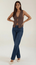 Sleeveless Cut-Out Top-tops > sleeveless top-Laventaire-Dark Brown-S-Laventaire