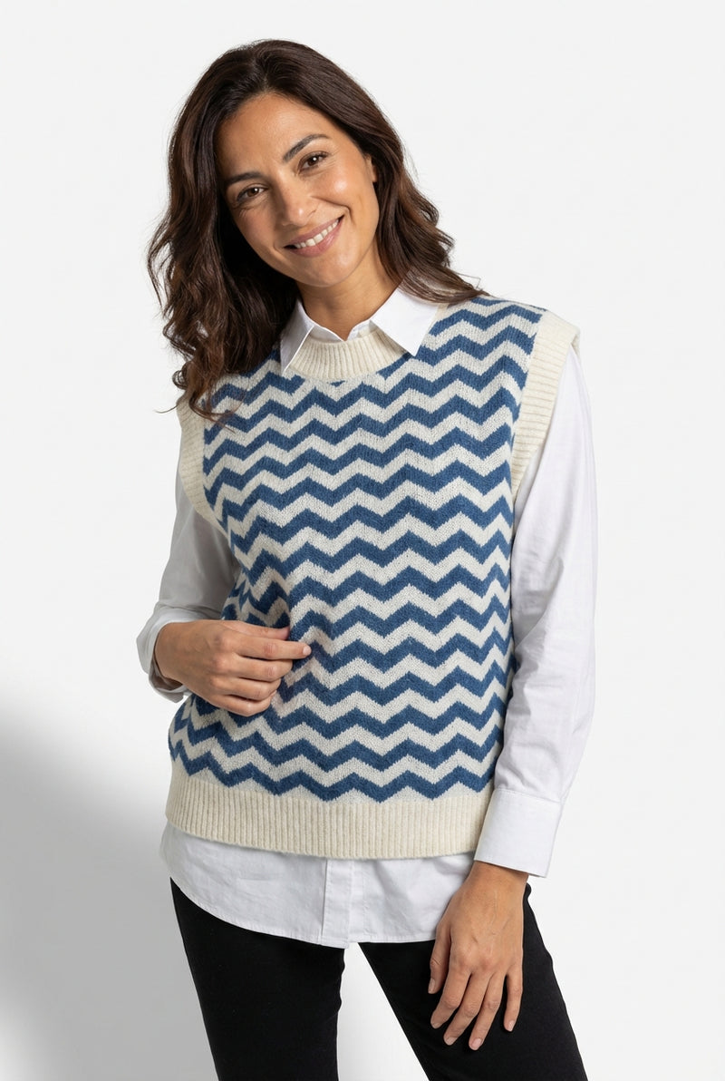 Sleeveless Graphic Knit Gilet-gilets > sleeveless gilets-Laventaire-Blue-S-Laventaire