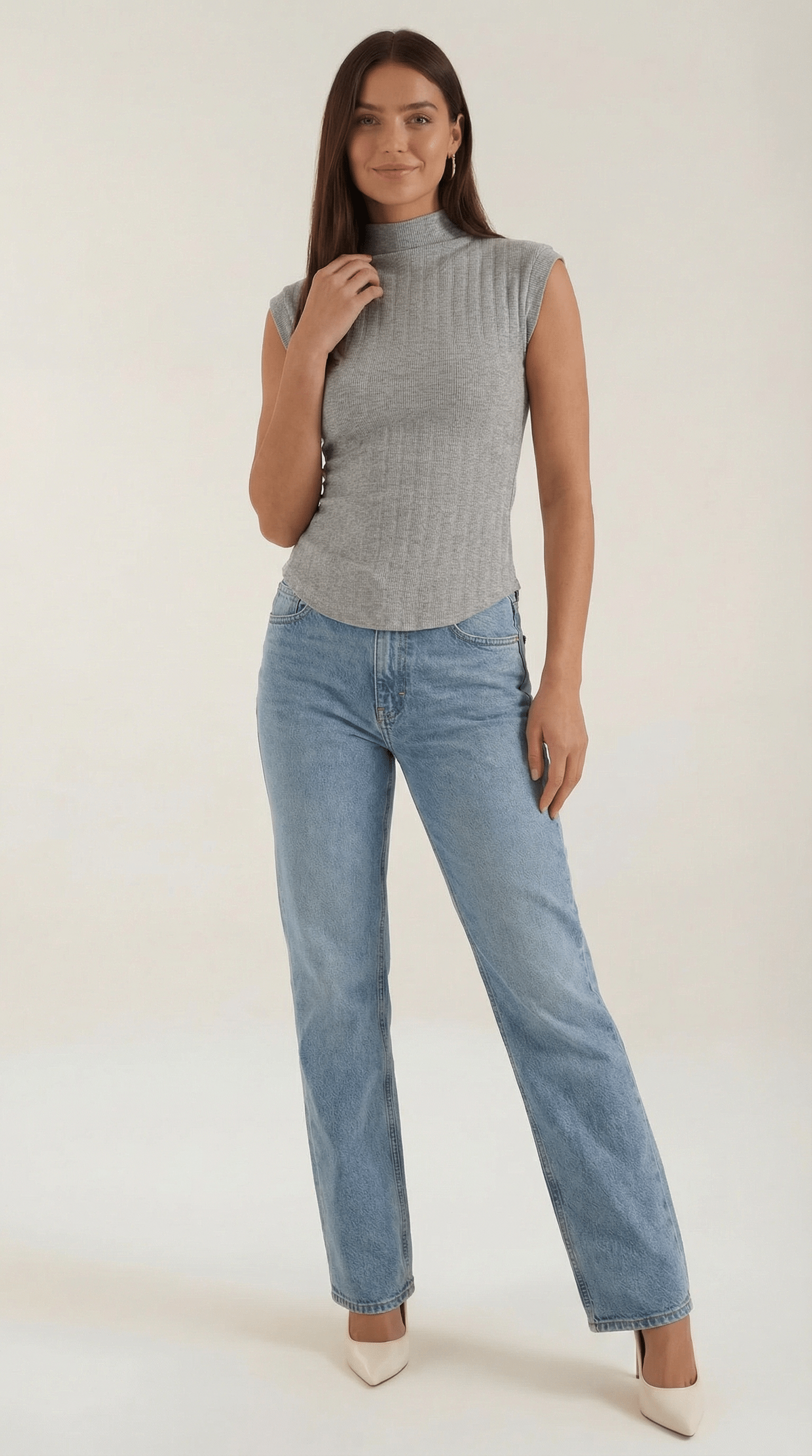 Sleeveless Mock Neck Top-tops > sleeveless tops > mock neck tops-Laventaire-Laventaire