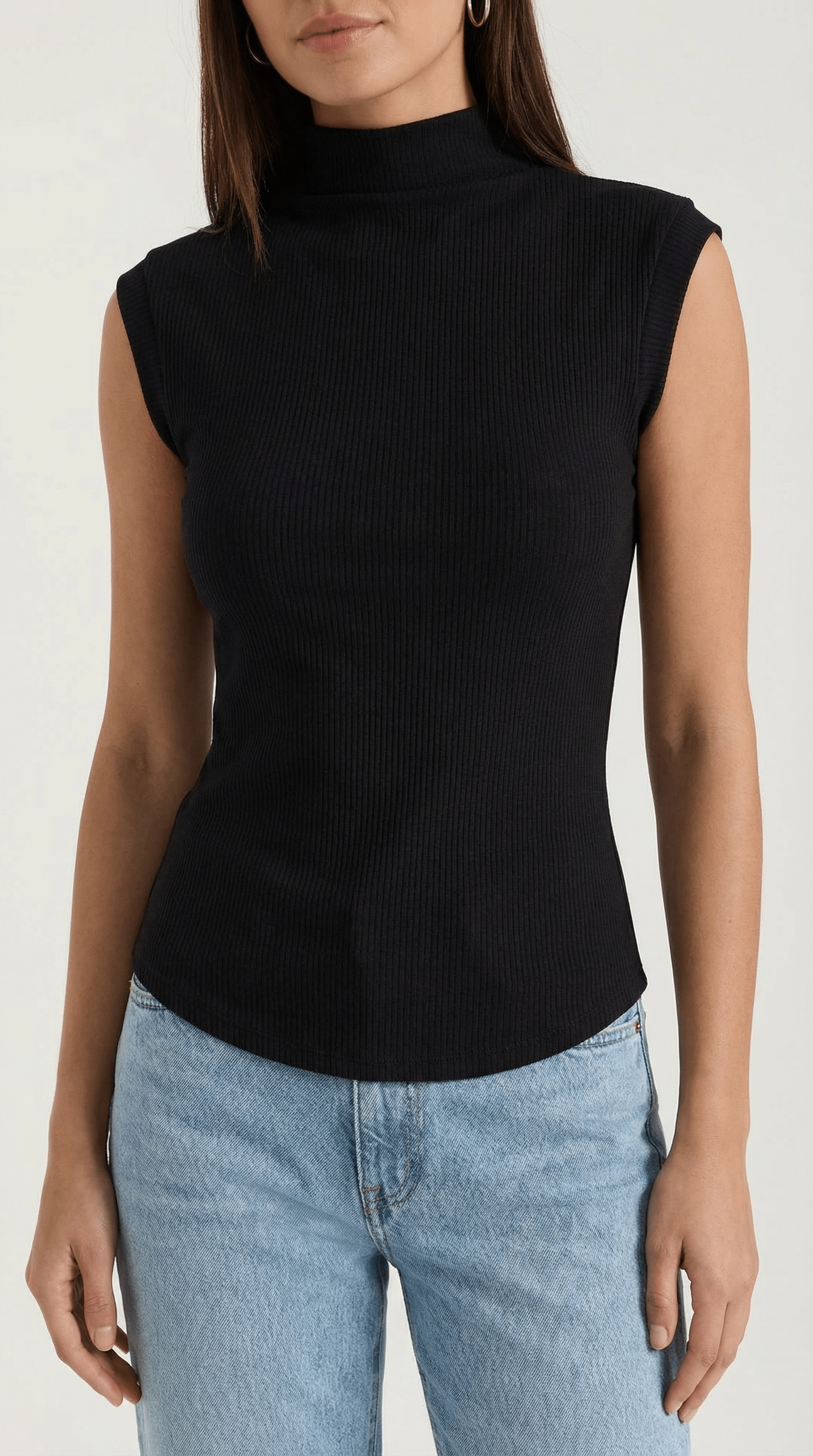 Sleeveless Mock Neck Top-tops > sleeveless tops > mock neck tops-Laventaire-Laventaire
