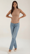 Sleeveless Mock Neck Top-tops > sleeveless tops > mock neck tops-Laventaire-Camel-S-Laventaire