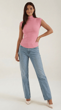 Sleeveless Mock Neck Top-tops > sleeveless tops > mock neck tops-Laventaire-Pink-S-Laventaire