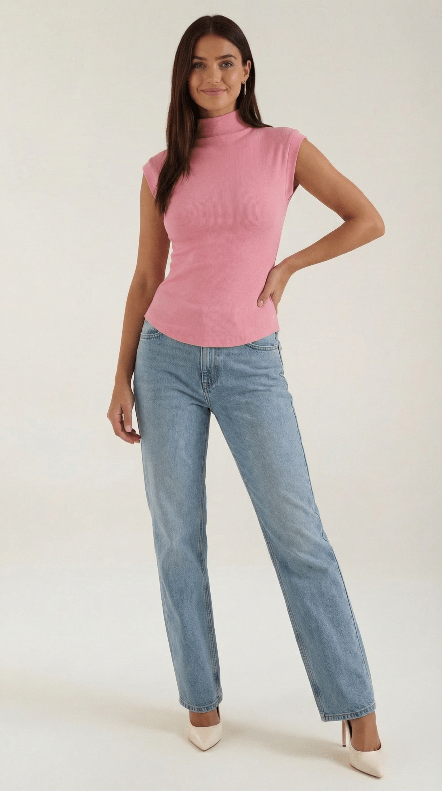 Sleeveless Mock Neck Top-tops > sleeveless tops > mock neck tops-Laventaire-Pink-S-Laventaire