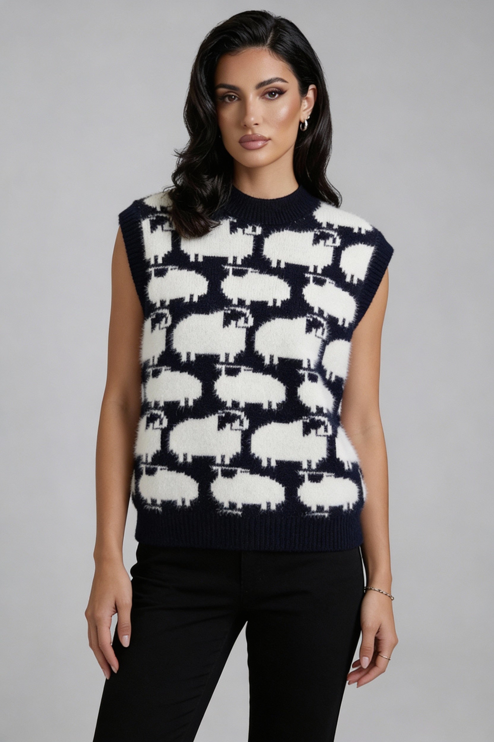 Sleeveless Relaxed Fit Cardigan-cardigans > sleeveless cardigan-Laventaire-Laventaire